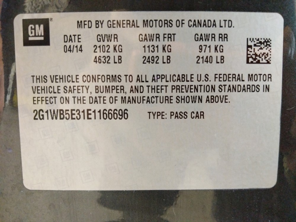 2014 Chevrolet Impala - VIN Plate