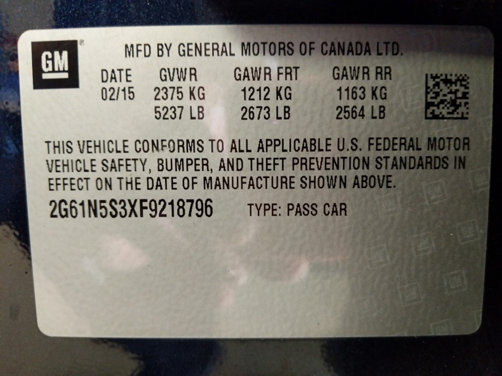 2015 Cadillac XTS - VIN Plate