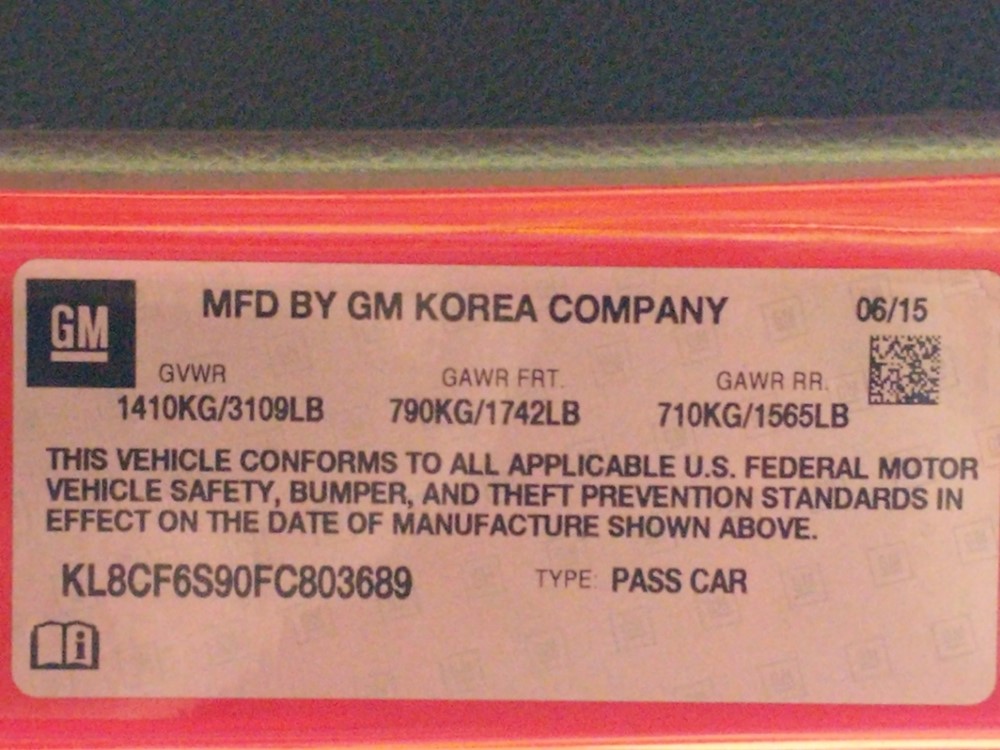 2015 Chevrolet Spark - VIN Plate