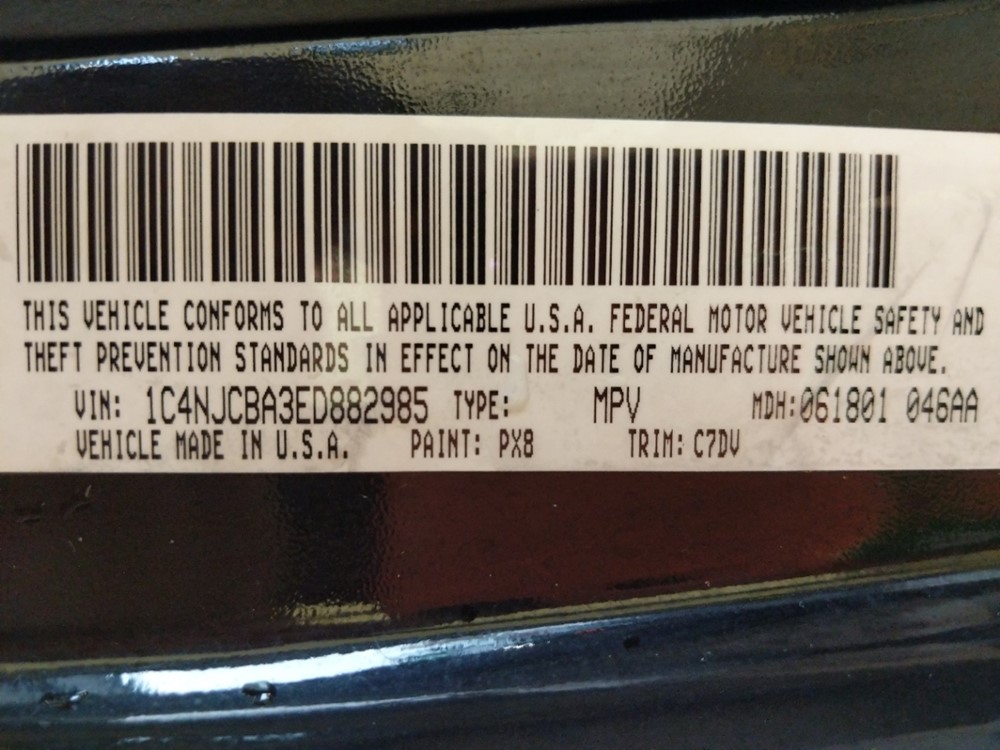 2014 Jeep Compass - VIN Plate