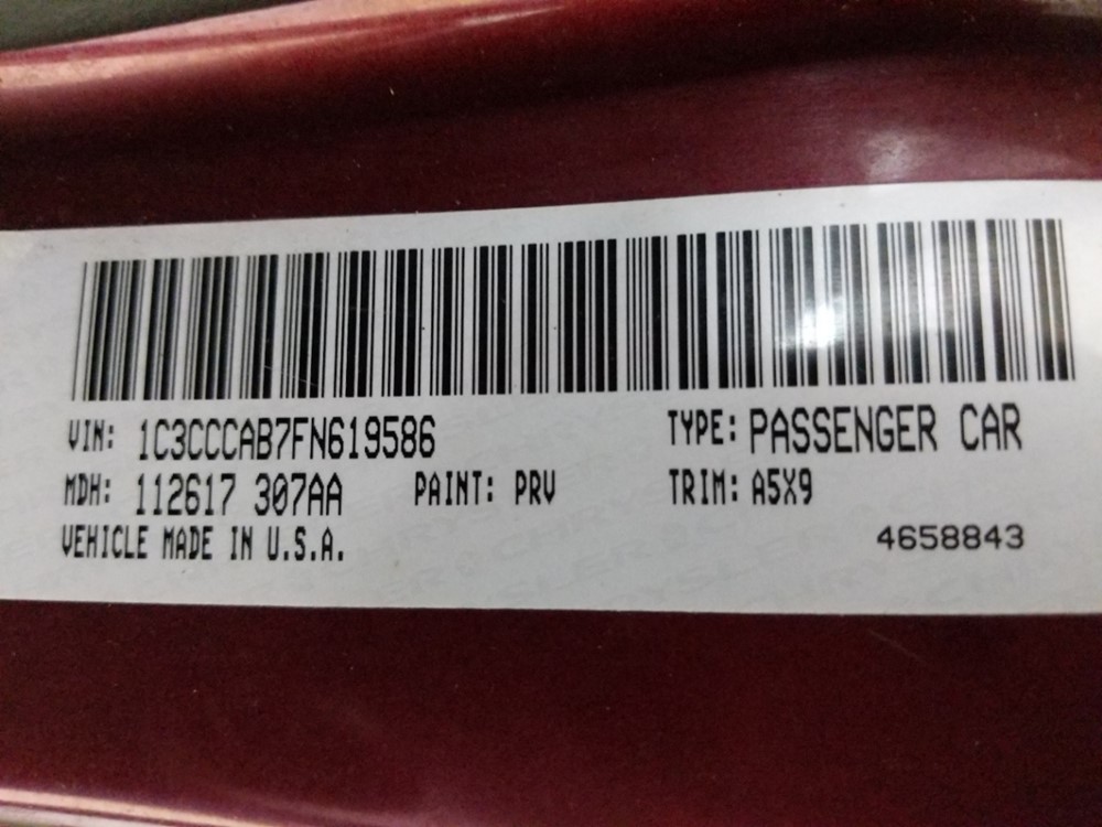 2015 Chrysler 200 - VIN Plate