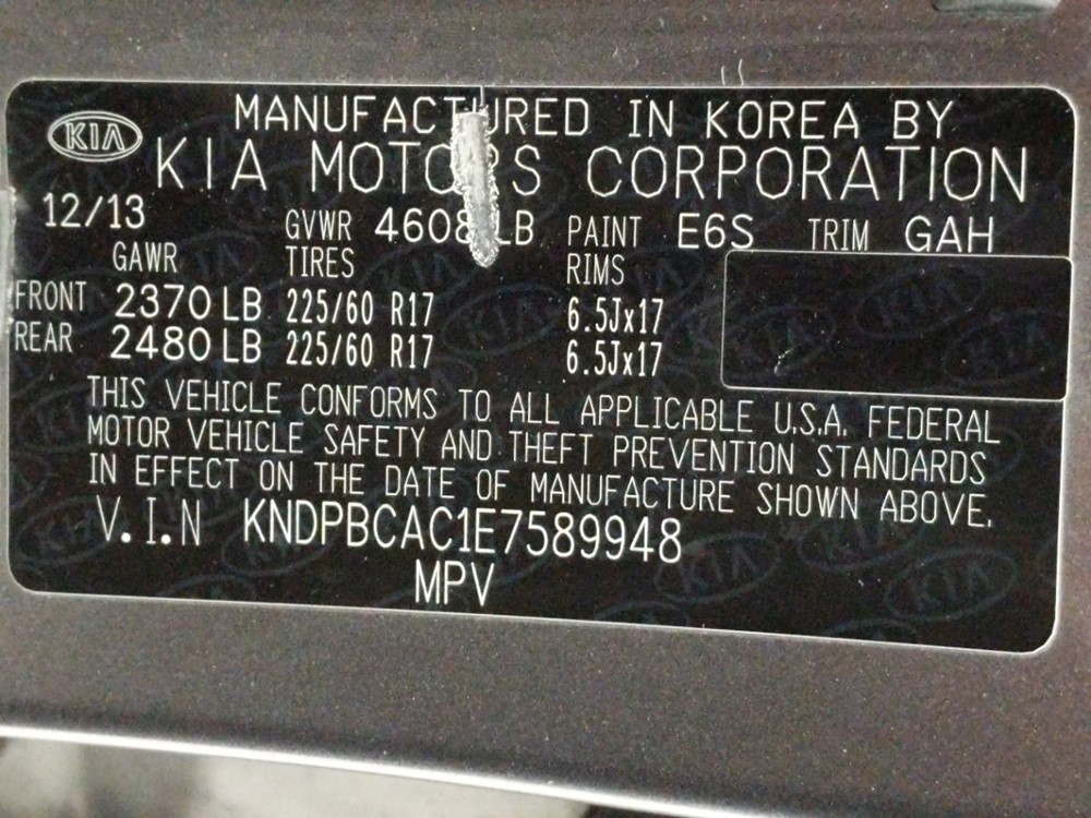 2014 Kia Sportage - VIN Plate