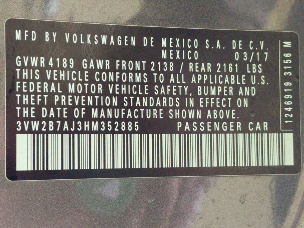 2017 Volkswagen Jetta - VIN Plate