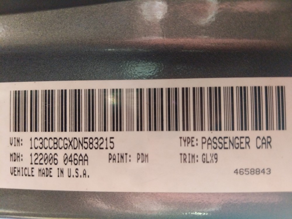 2013 Chrysler 200 - VIN Plate