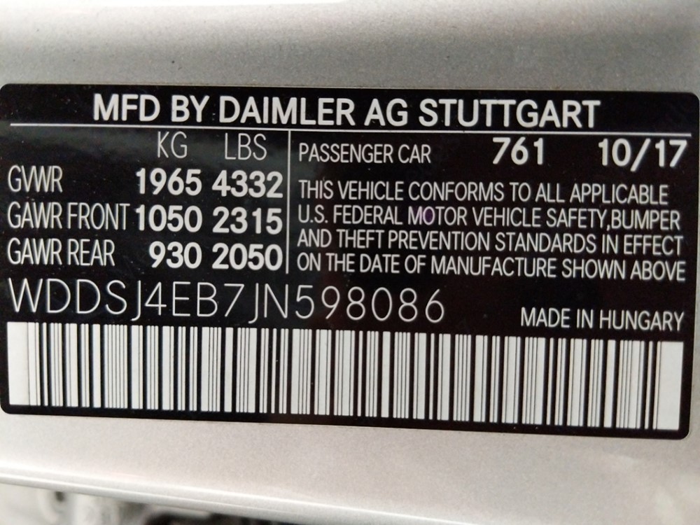 2018 Mercedes-Benz CLA250 - VIN Plate