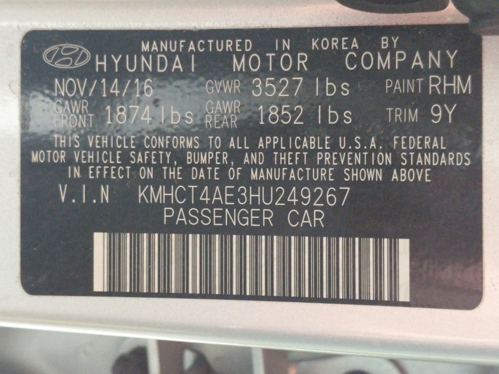 2017 Hyundai Accent - VIN Plate
