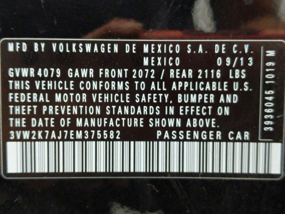 2014 Volkswagen Jetta - VIN Plate
