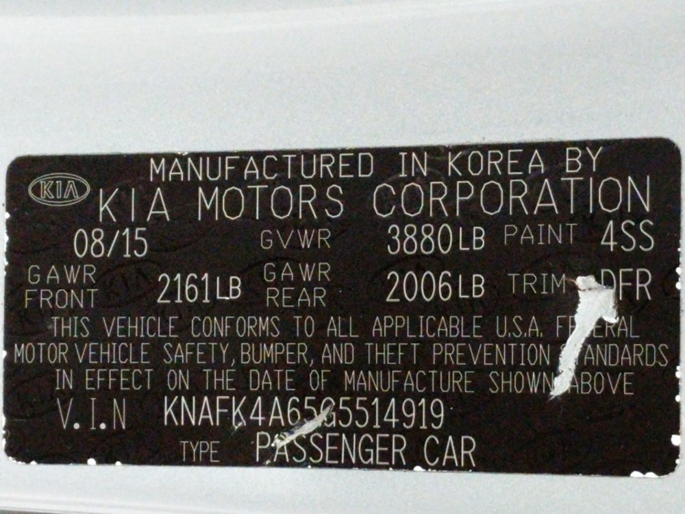 2016 Kia Forte - VIN Plate