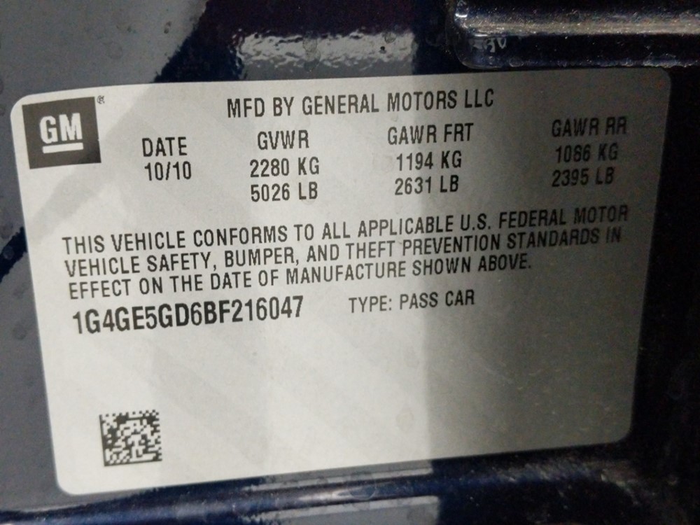2011 Buick LaCrosse - VIN Plate