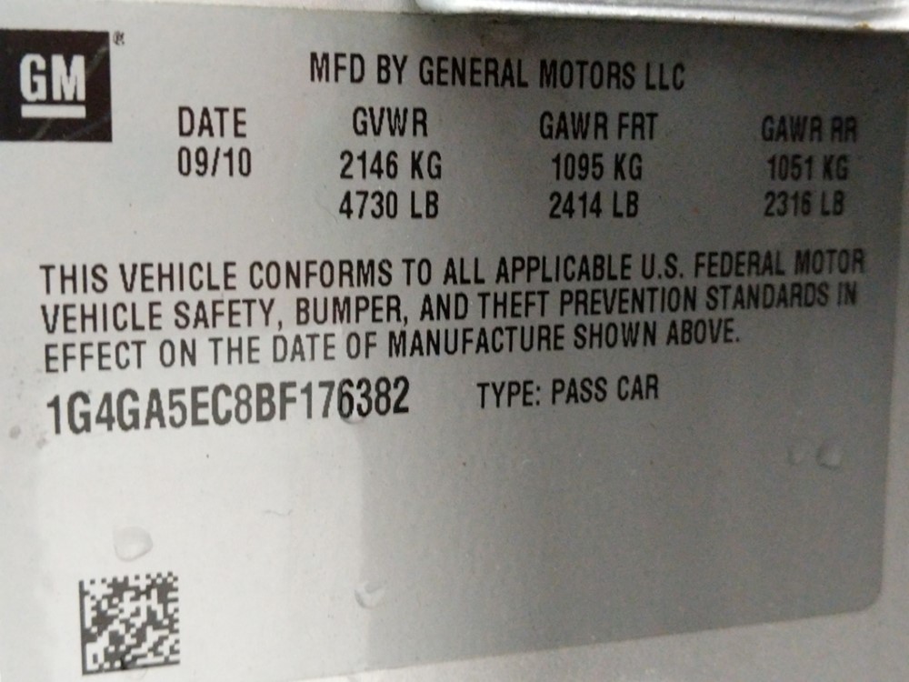 2011 Buick LaCrosse - VIN Plate