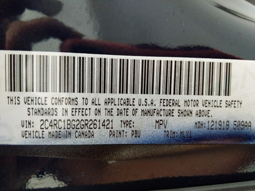 2016 Chrysler Town and Country - VIN Plate