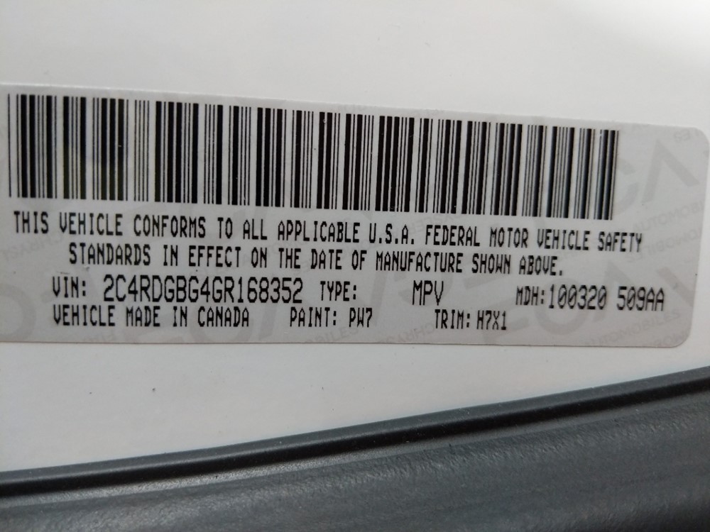 2016 Dodge Grand Caravan - VIN Plate