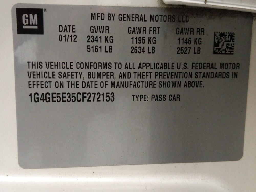 2012 Buick LaCrosse - VIN Plate