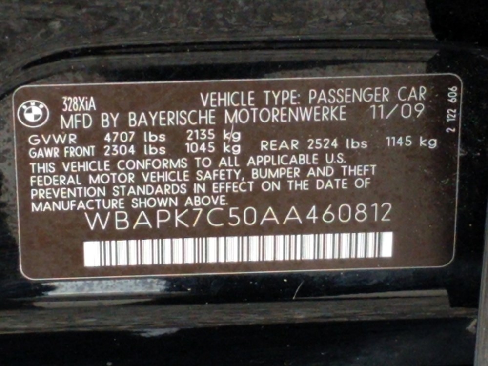 2010 BMW 328i - VIN Plate