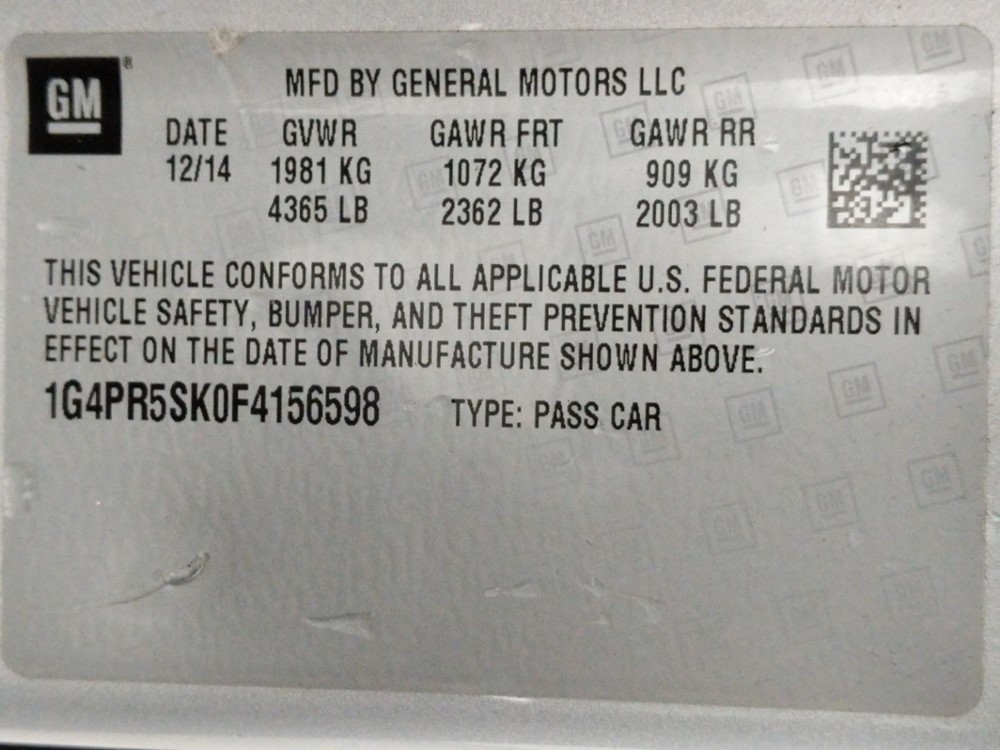 2015 Buick Verano - VIN Plate
