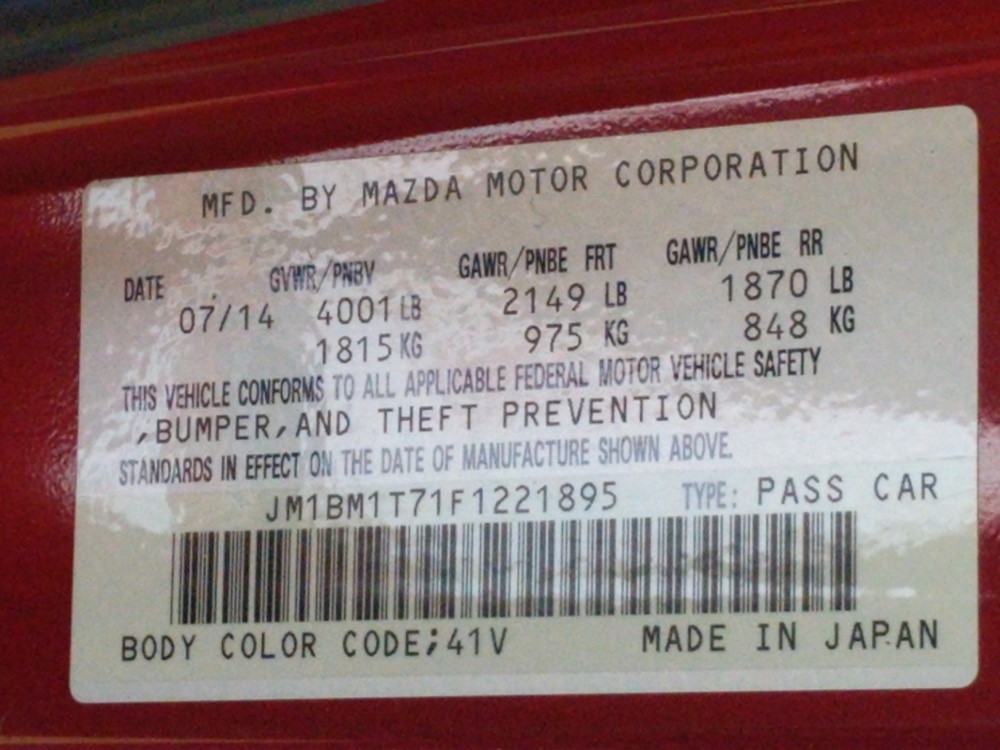 2015 Mazda Mazda3 - VIN Plate