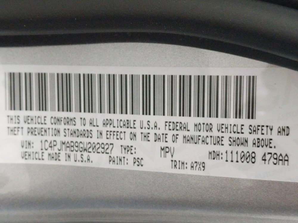 2016 Jeep Cherokee - VIN Plate