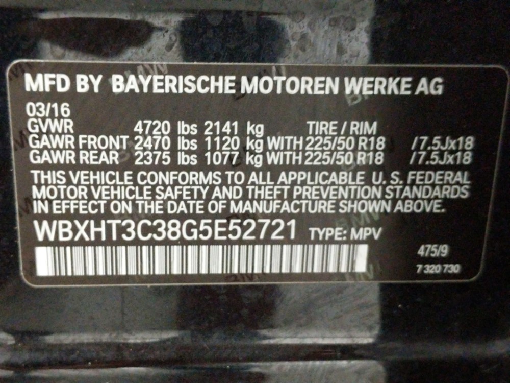 2016 BMW X1 - VIN Plate