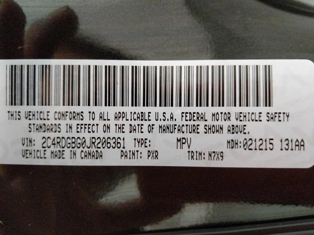 2018 Dodge Grand Caravan - VIN Plate