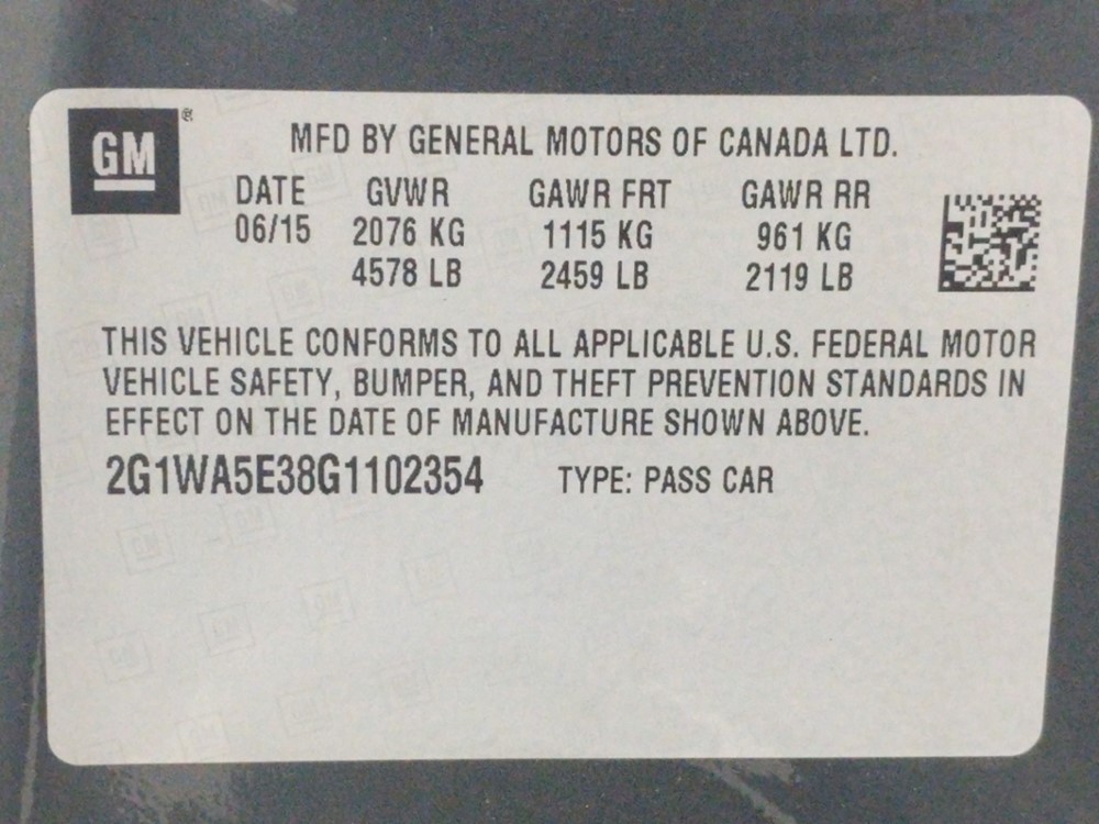 2016 Chevrolet Impala - VIN Plate