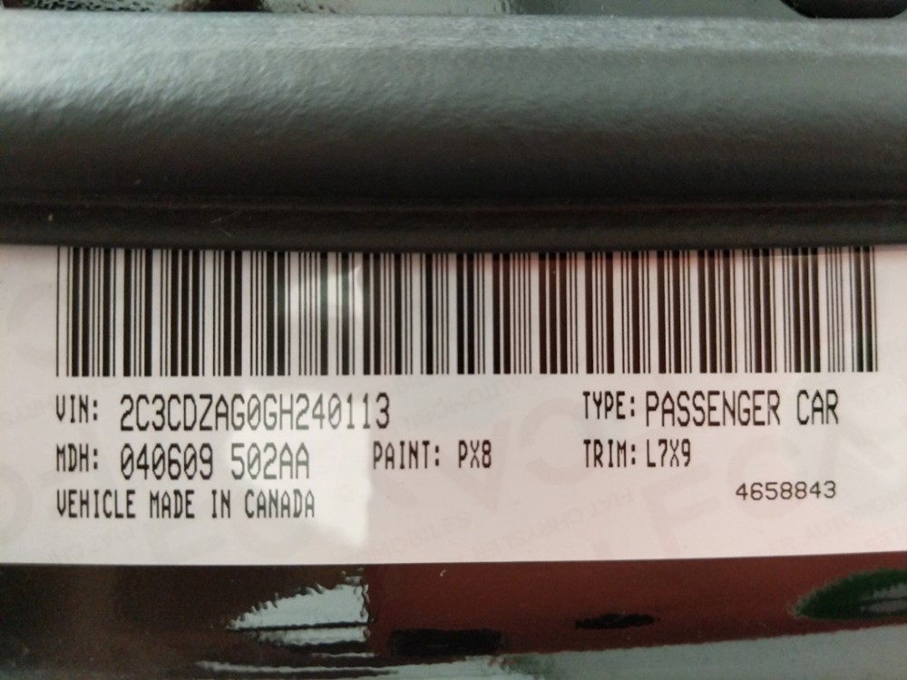 2016 Dodge Challenger - VIN Plate
