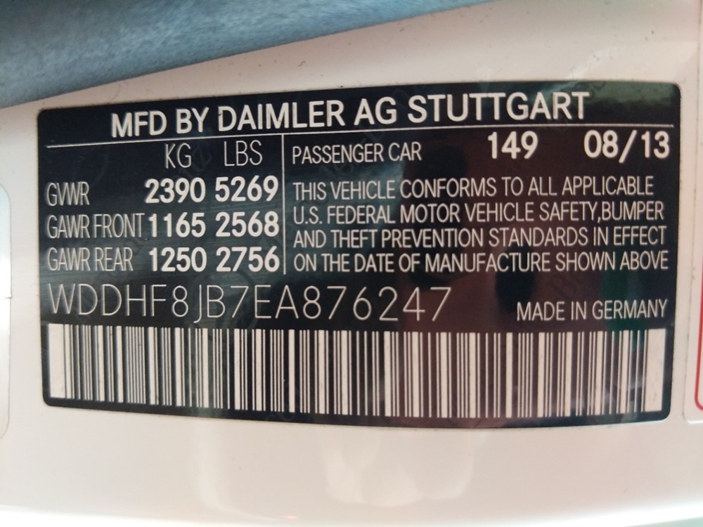 2014 Mercedes-Benz E350 - VIN Plate