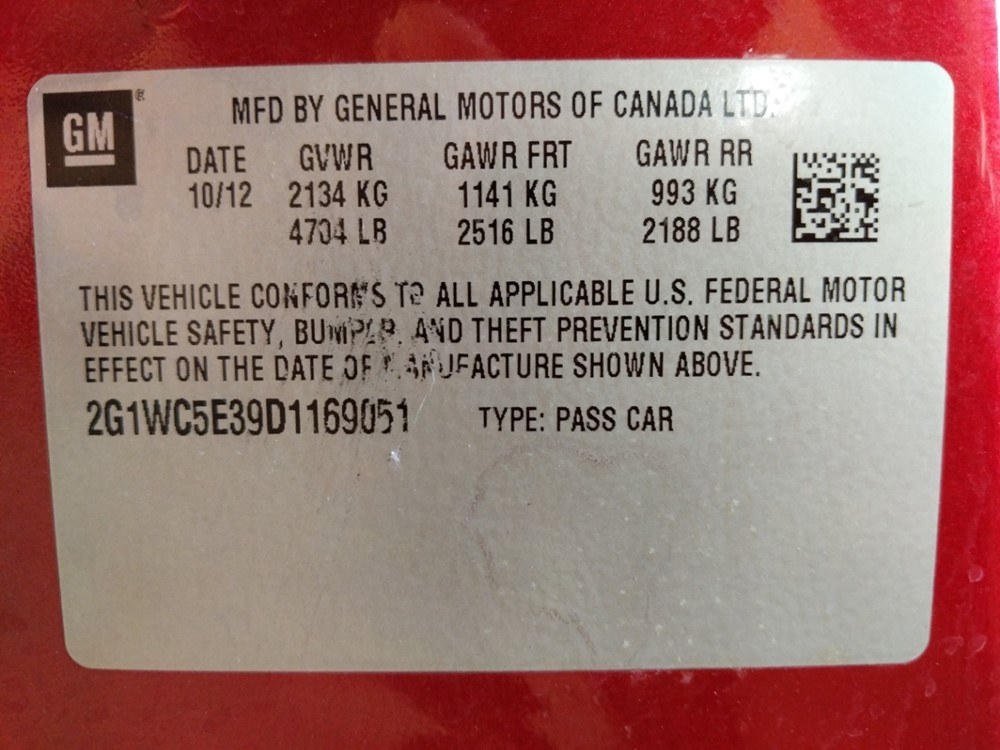 2013 Chevrolet Impala - VIN Plate