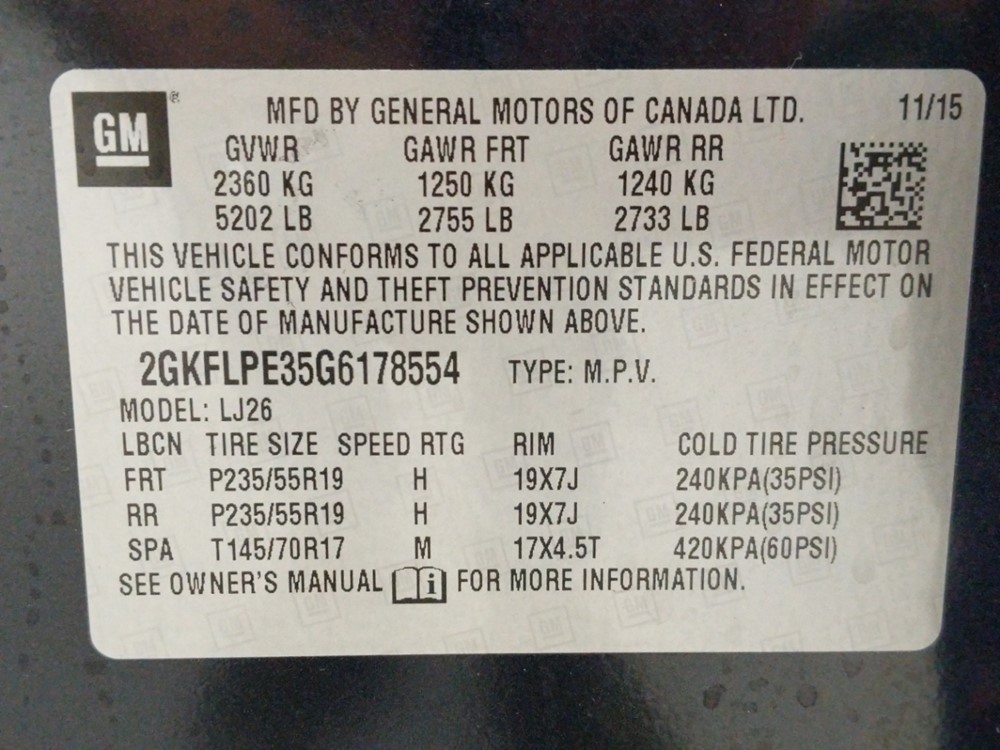 2016 GMC Terrain - VIN Plate