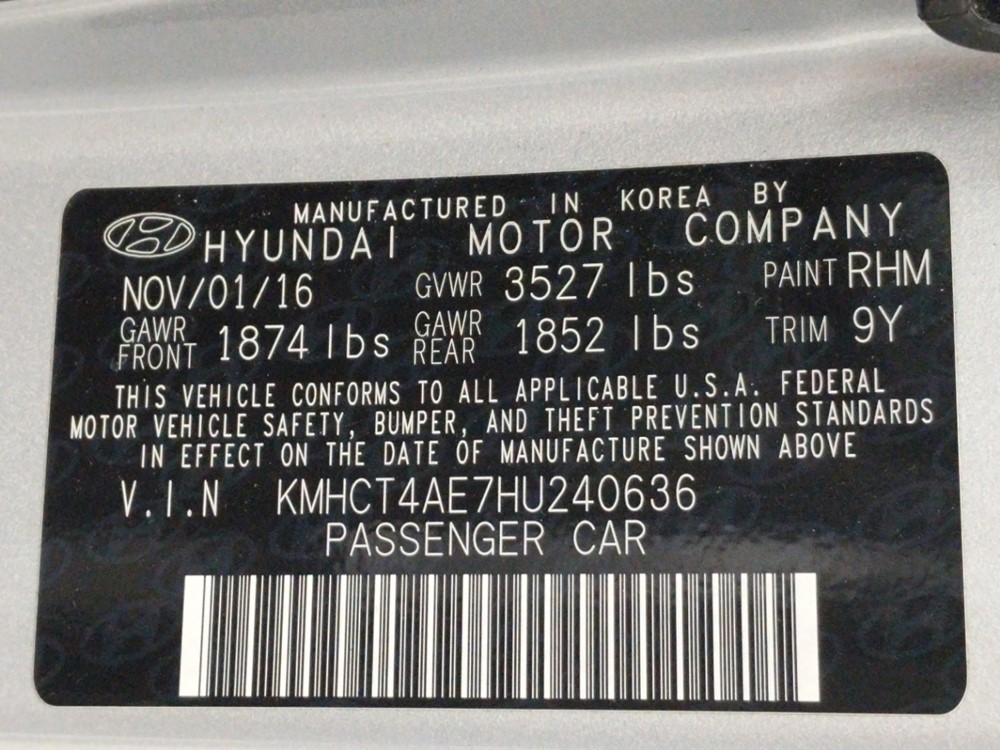 2017 Hyundai Accent - VIN Plate
