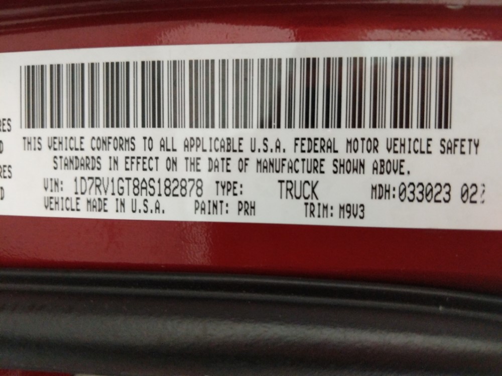 2010 Dodge Ram 1500 - VIN Plate