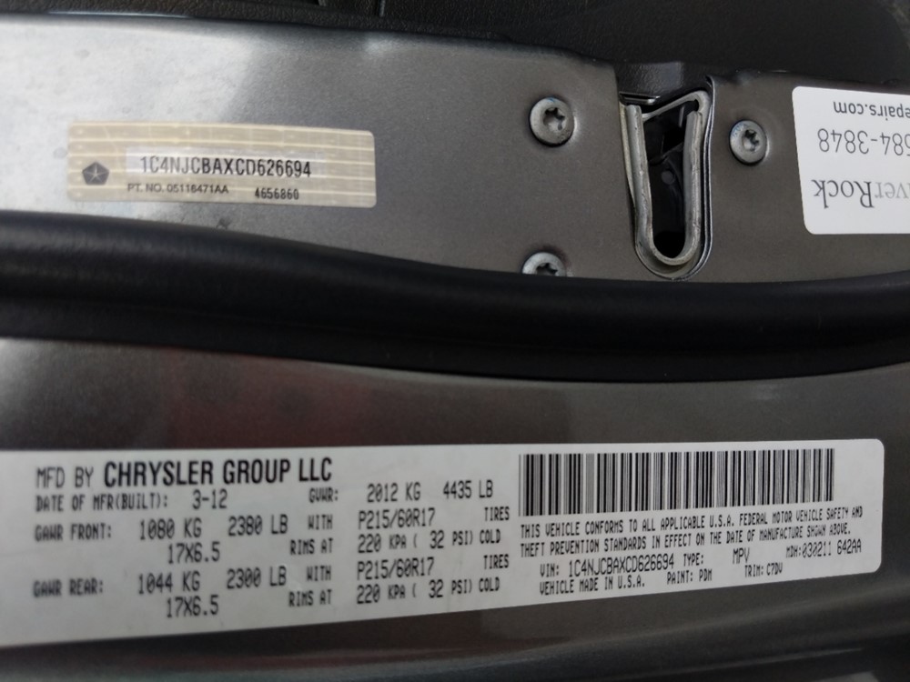 2012 Jeep Compass - VIN Plate