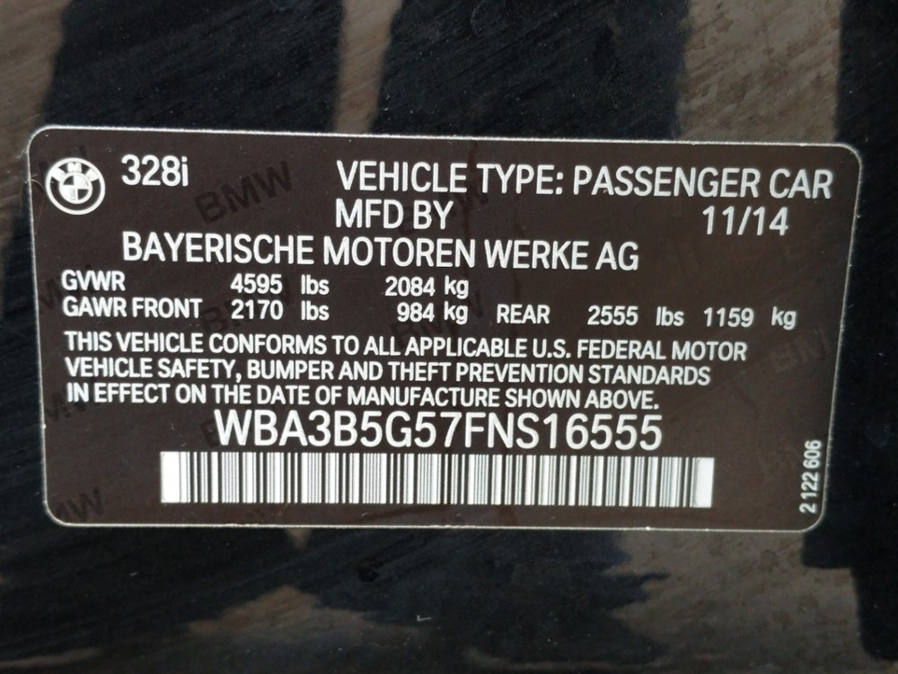 2015 BMW 328i - VIN Plate