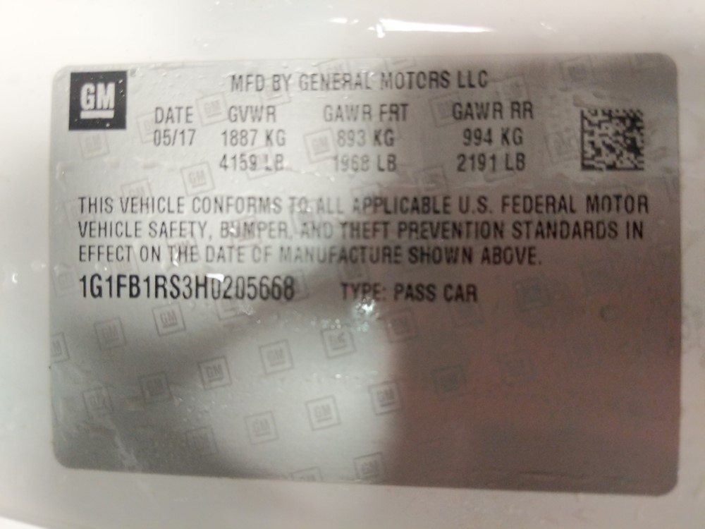 2017 Chevrolet Camaro - VIN Plate