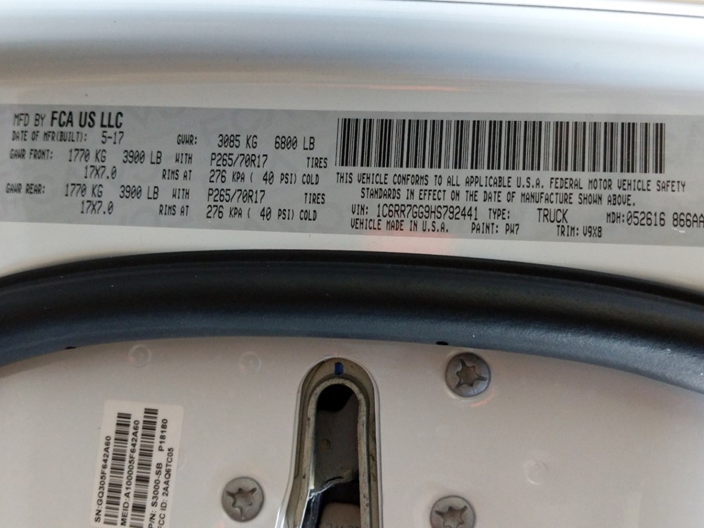 2017 Dodge Ram 1500 - VIN Plate