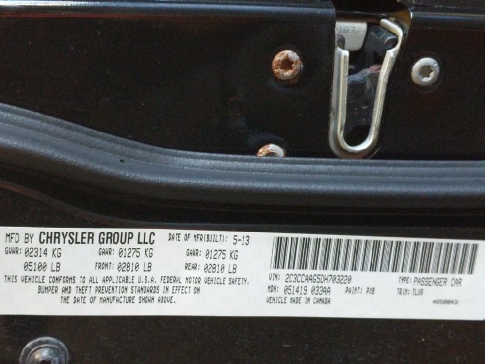 2013 Chrysler 300 - VIN Plate