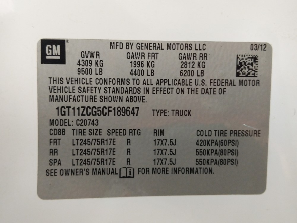 2012 GMC Sierra 2500 - VIN Plate
