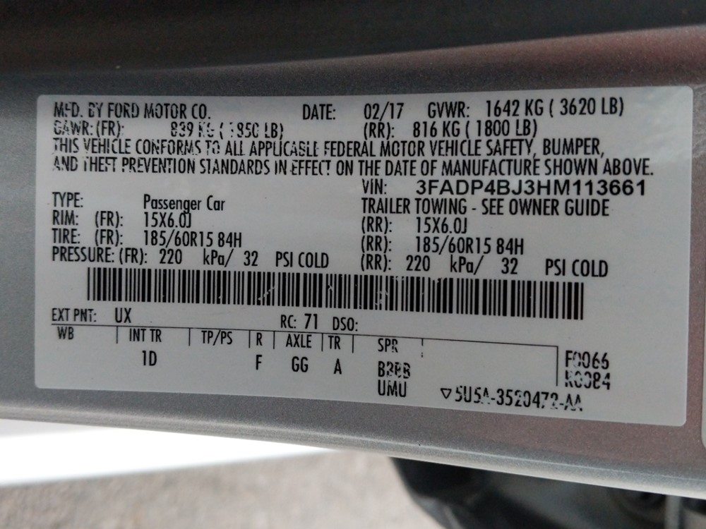 2017 Ford Fiesta - VIN Plate