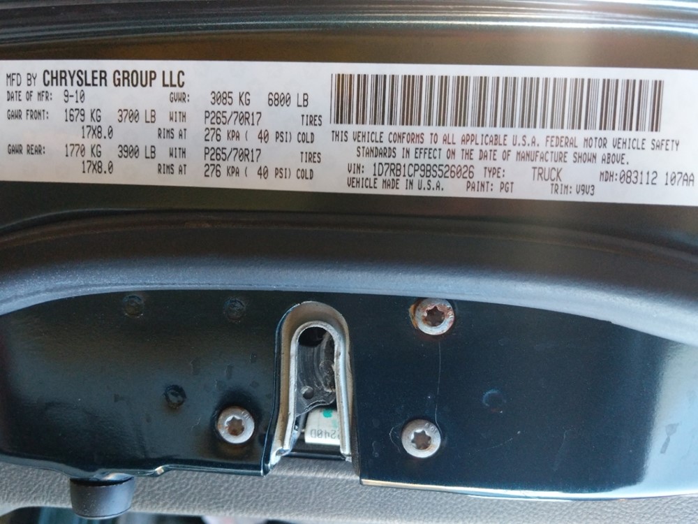 2011 Dodge Ram 1500 - VIN Plate