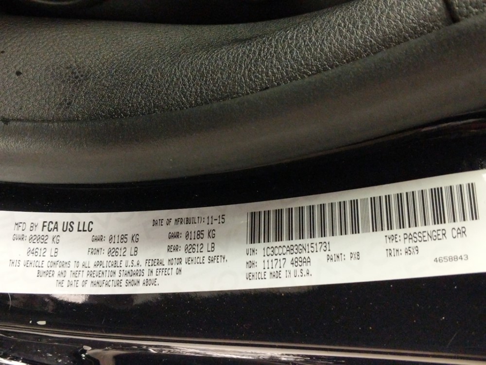2016 Chrysler 200 - VIN Plate