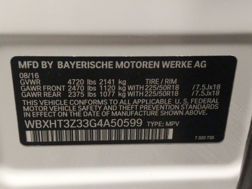 2016 BMW X1 - VIN Plate