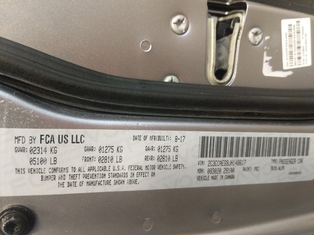 2018 Chrysler 300 - VIN Plate