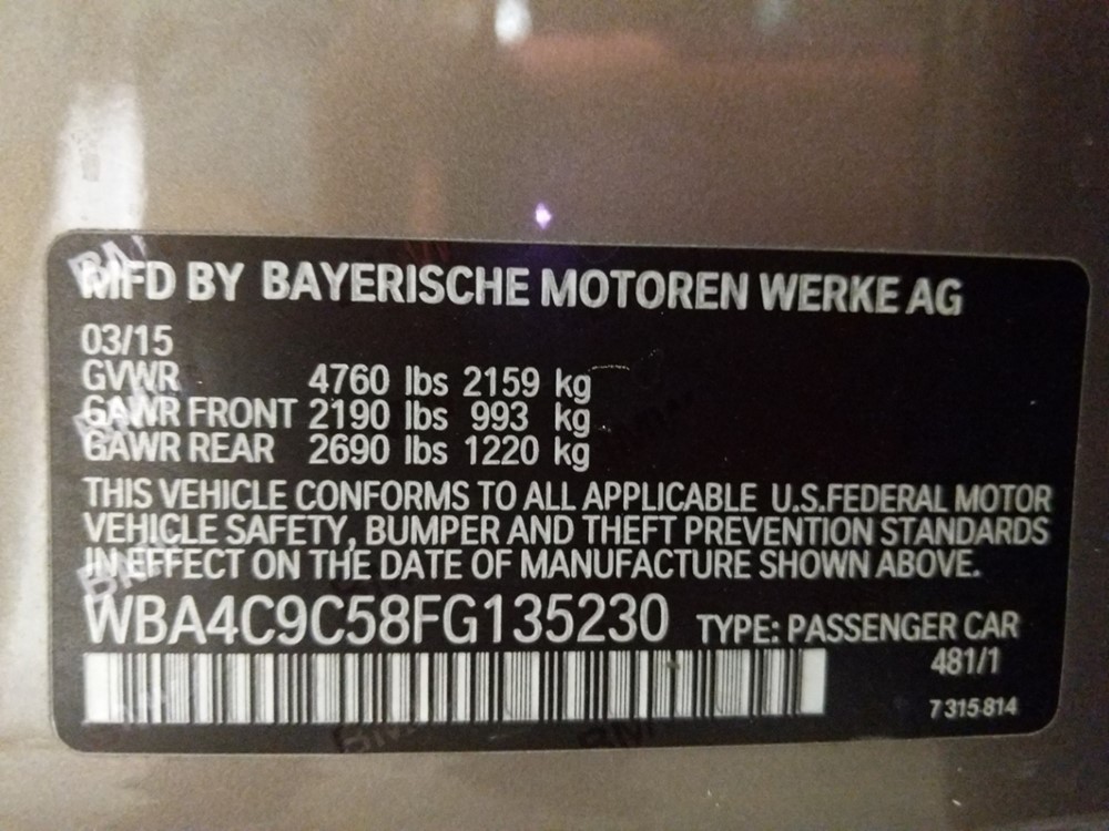2015 BMW 428i - VIN Plate