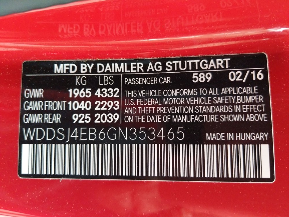 2016 Mercedes-Benz CLA250 - VIN Plate
