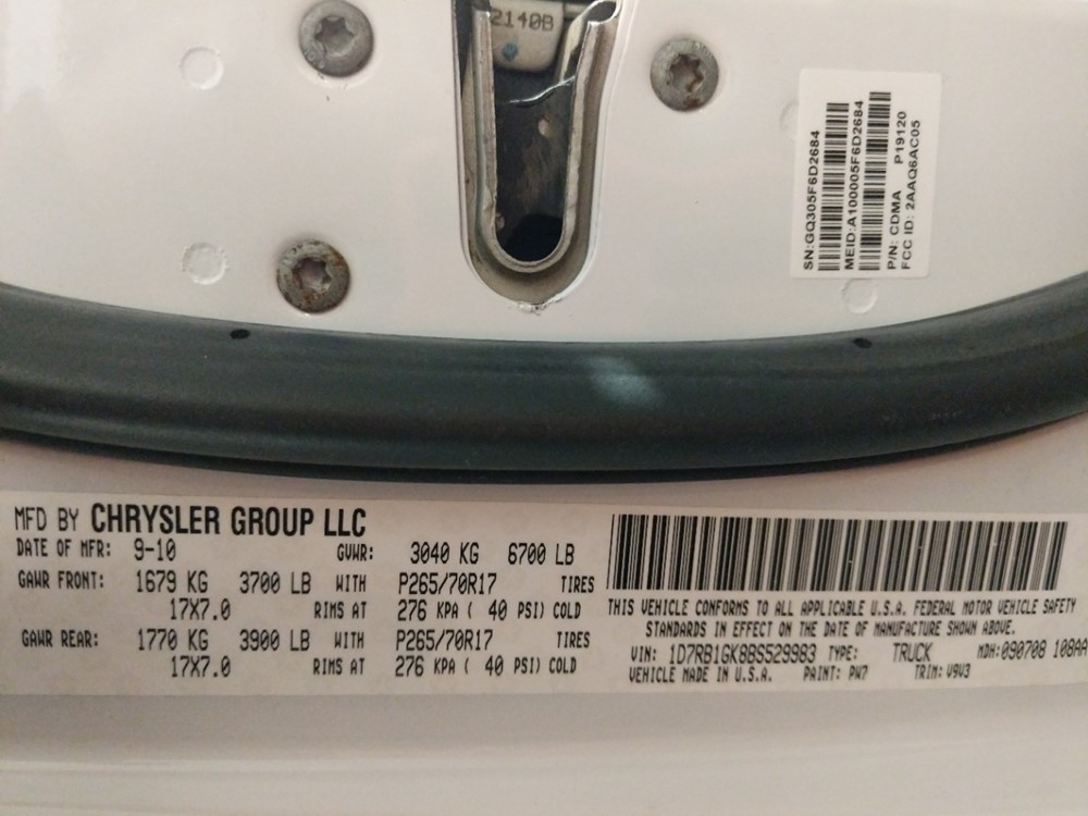 2011 Dodge Ram 1500 - VIN Plate