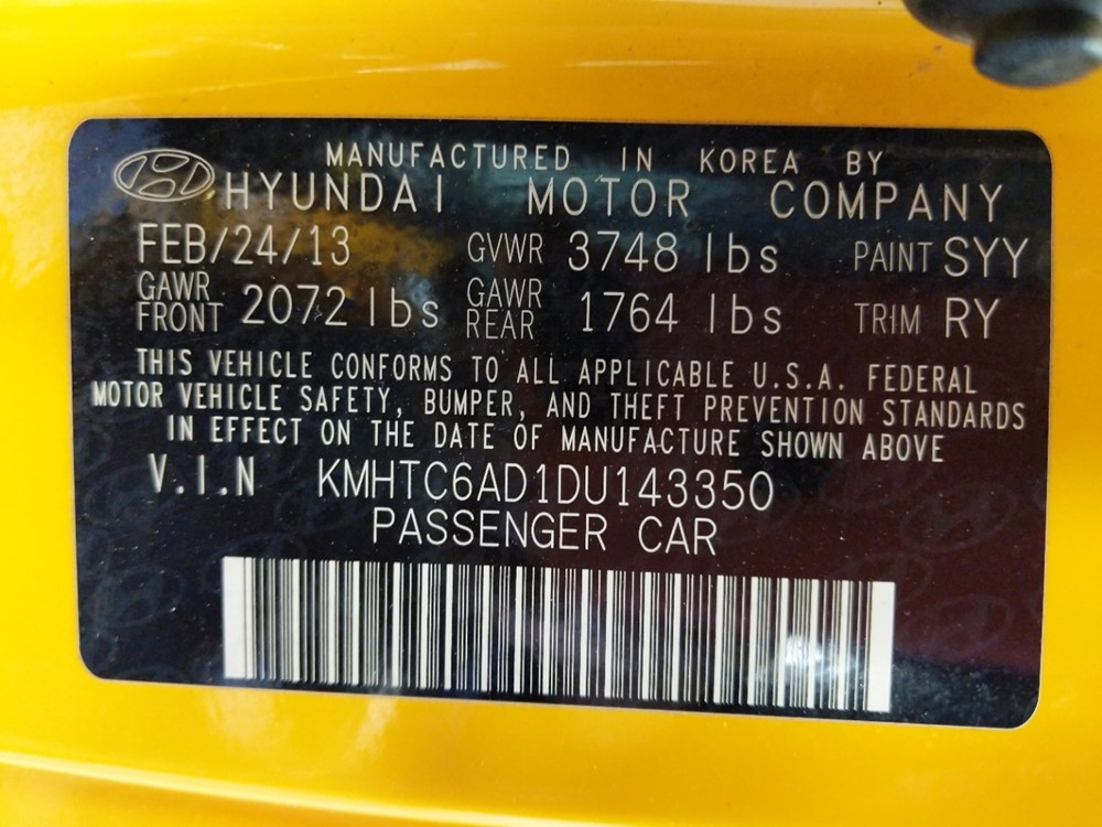 2013 Hyundai Veloster - VIN Plate