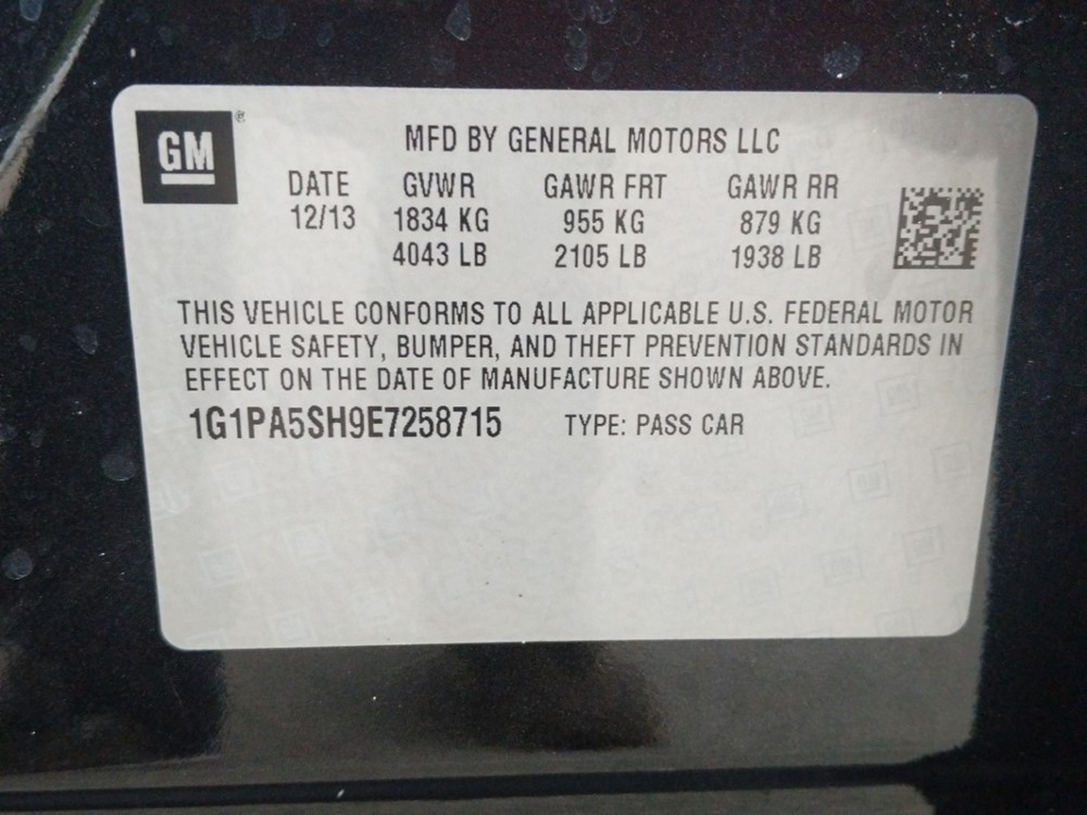 2014 Chevrolet Cruze - VIN Plate