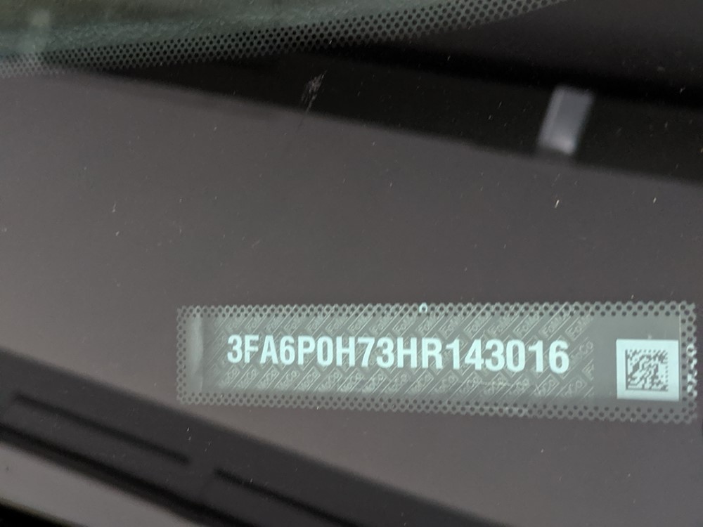 2017 Ford Fusion - VIN Plate