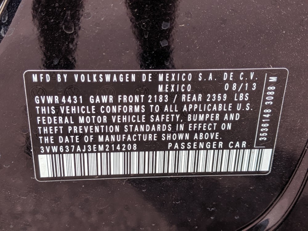 2014 Volkswagen Jetta - VIN Plate