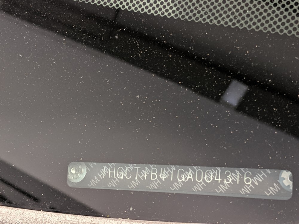 2016 Honda Accord - VIN Plate