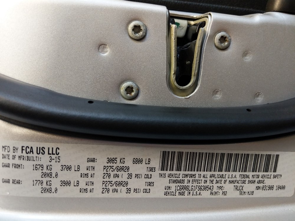 2015 Dodge Ram 1500 - VIN Plate